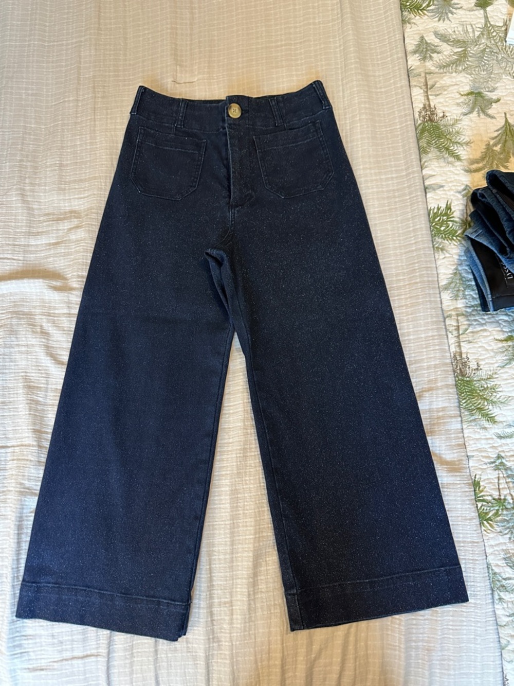 Mauve Wide-Leg Ankle Jeans in Dark Blue/Sparkle